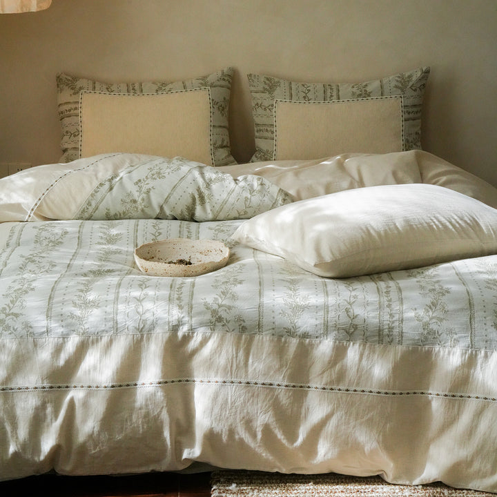 Luxury Botanical Linen Duvet Cover and Pillowcase Set