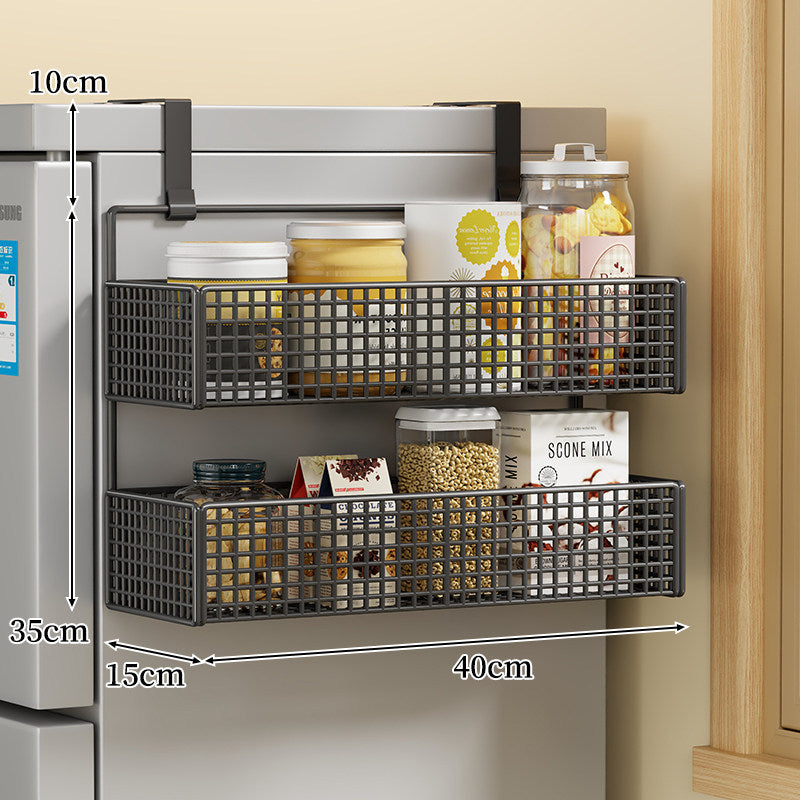 Over-the-Fridge Stacked Metal Mesh Hanging Storage Basket