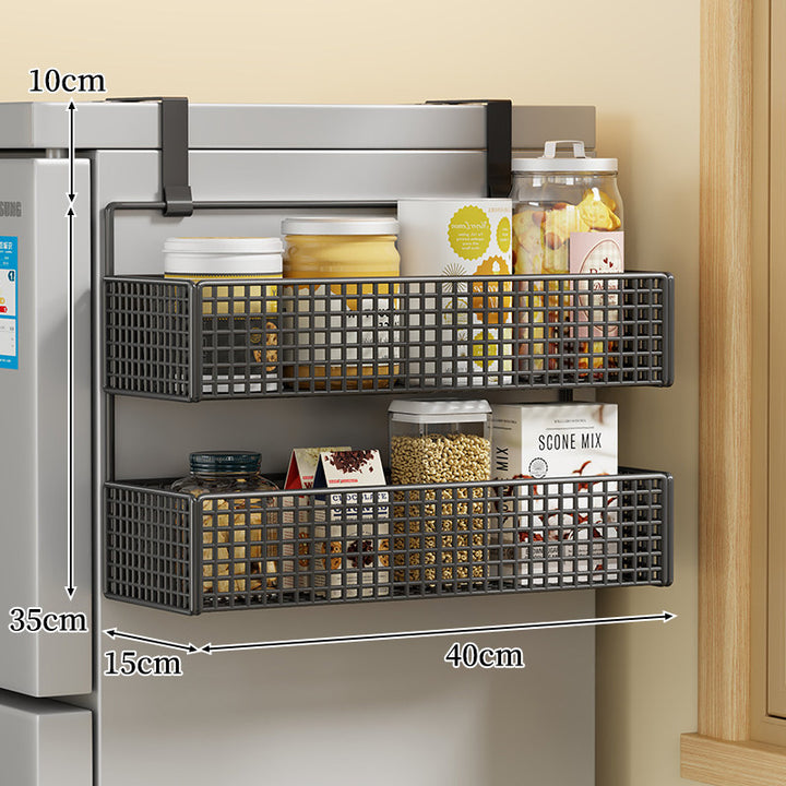 Over-the-Fridge Stacked Metal Mesh Hanging Storage Basket