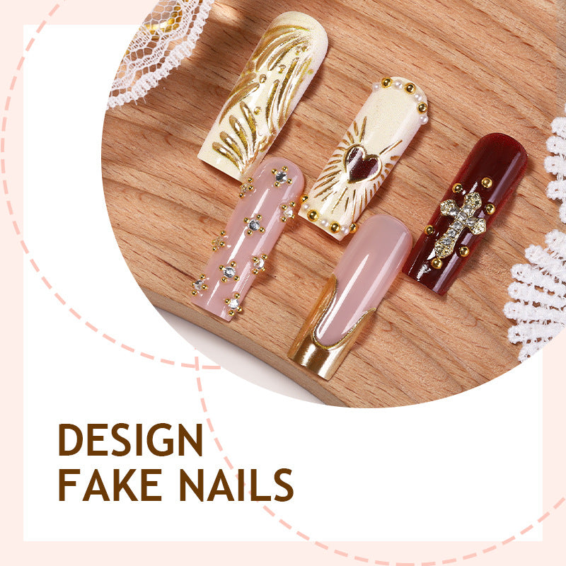 Acrylic nail set with luxurious golden accents and sparkling embellishments Stornfield
