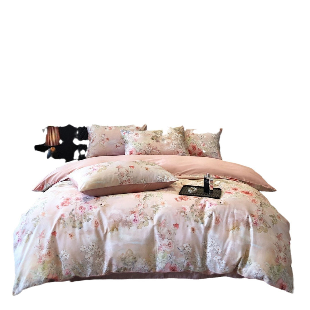 Luxurious cotton satin bedding set with large floral botanical print