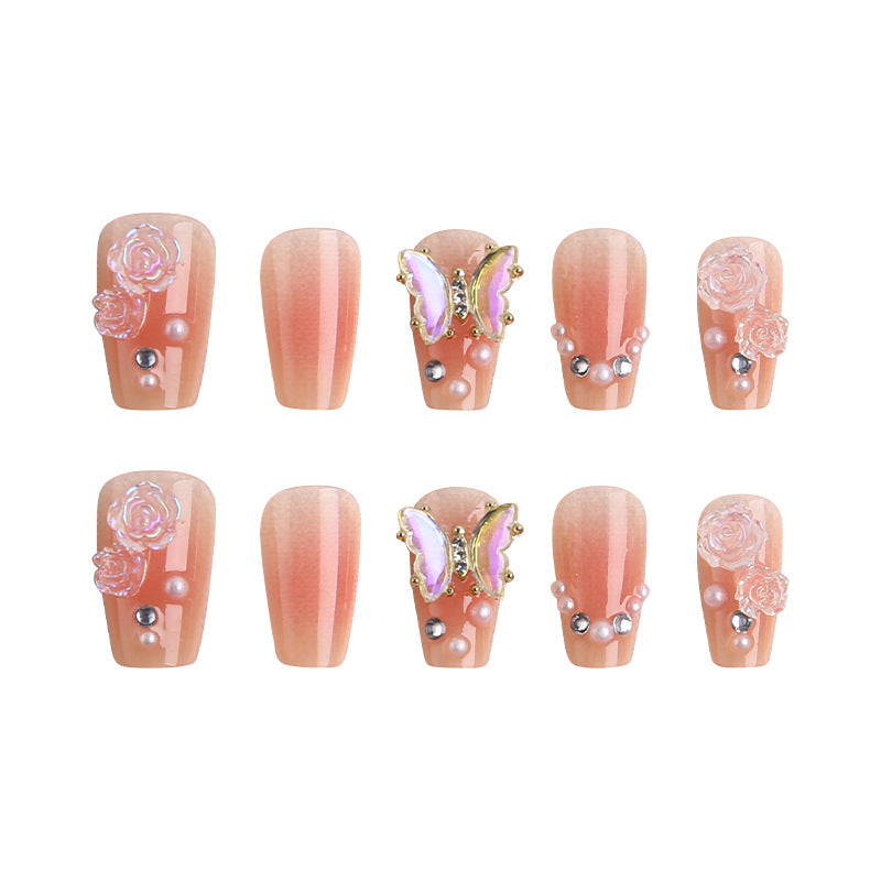 Artificial nail set with filigree 3D flowers and radiant glitter accents Stornfield