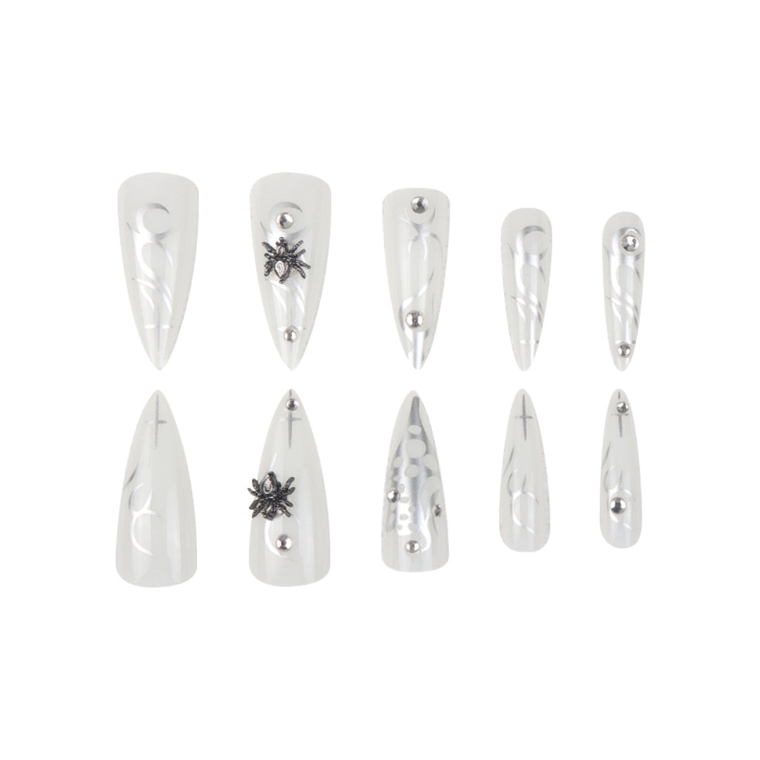 Elegant Stiletto Press-On Nails with Metallic Design Stornfield