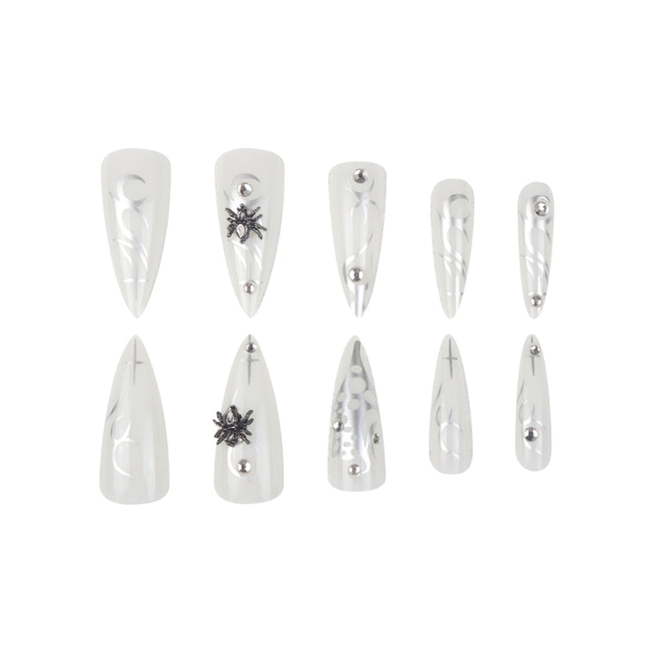 Elegant Stiletto Press-On Nails with Metallic Design Stornfield