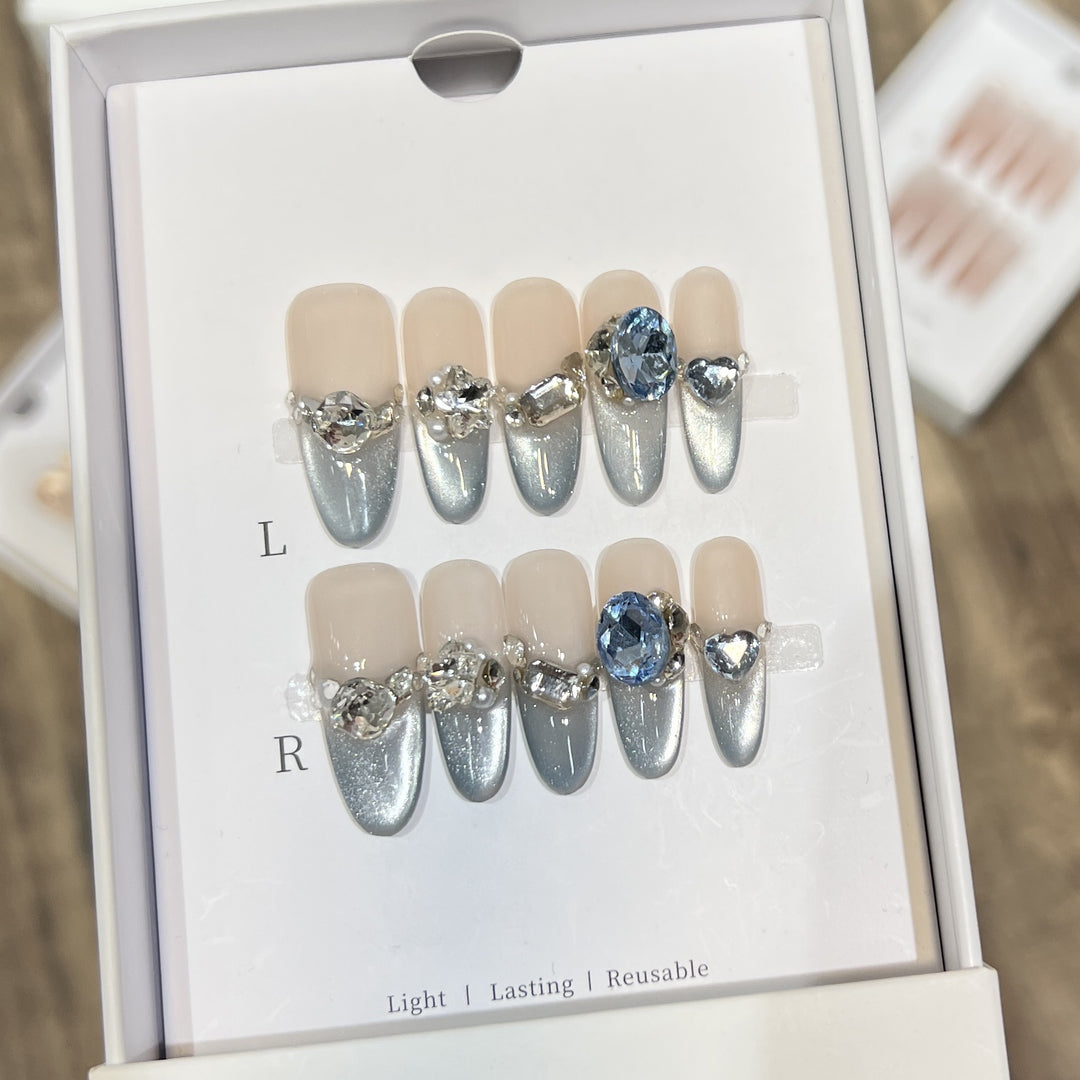 Decorative Stiletto Press-On Nails with Crystal Accents Stornfield