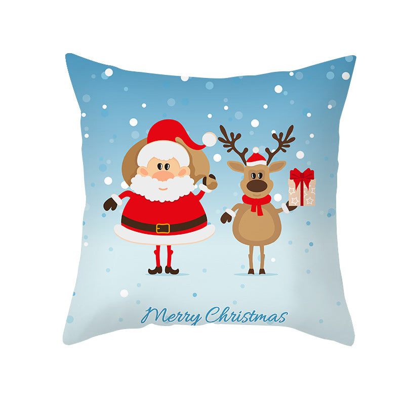 Holiday Decorative Throw Pillow Plush Polyester Cover Festive Santa Reindeer Snowman Print