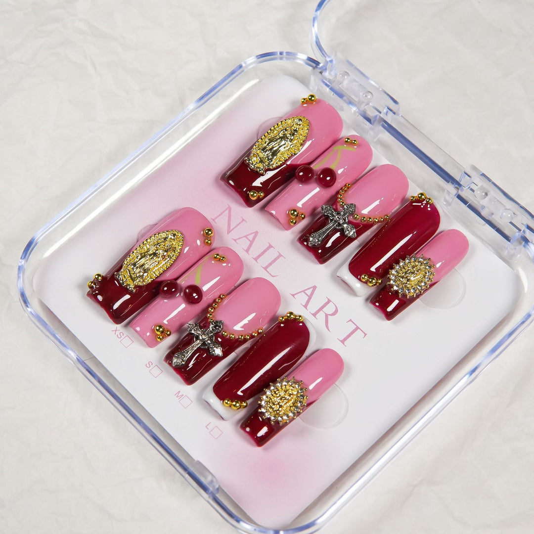 Decorative Press-On Nail Art Set with Unique Embellishments