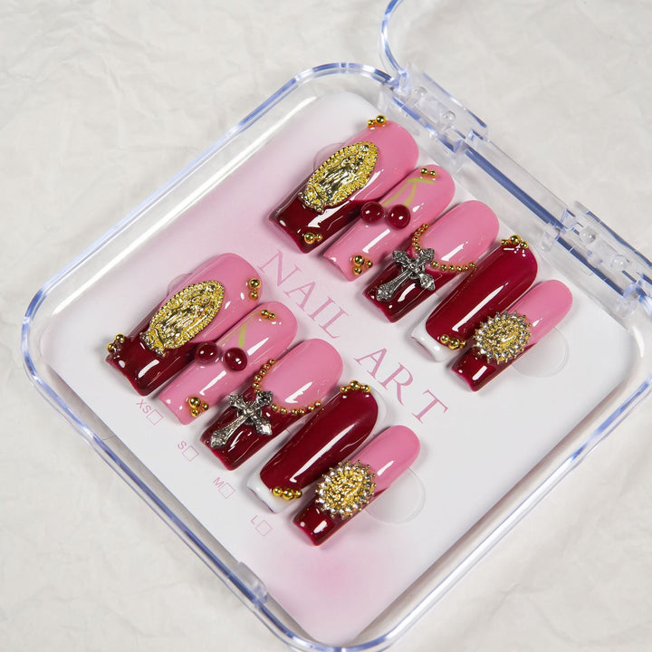 Decorative Press-On Nail Art Set with Unique Embellishments