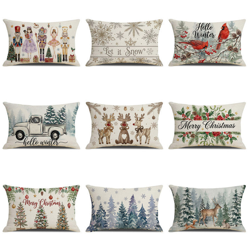 Decorative Rectangular Linen Cushion Cover with Nutcracker Ballet Christmas Print