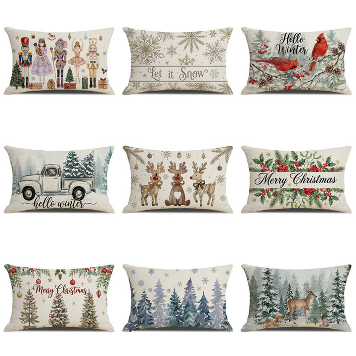 Decorative Rectangular Linen Cushion Cover with Nutcracker Ballet Christmas Print
