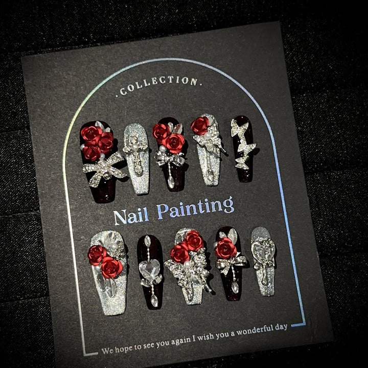 Glamorous Floral-Embellished Press-On Nail Set