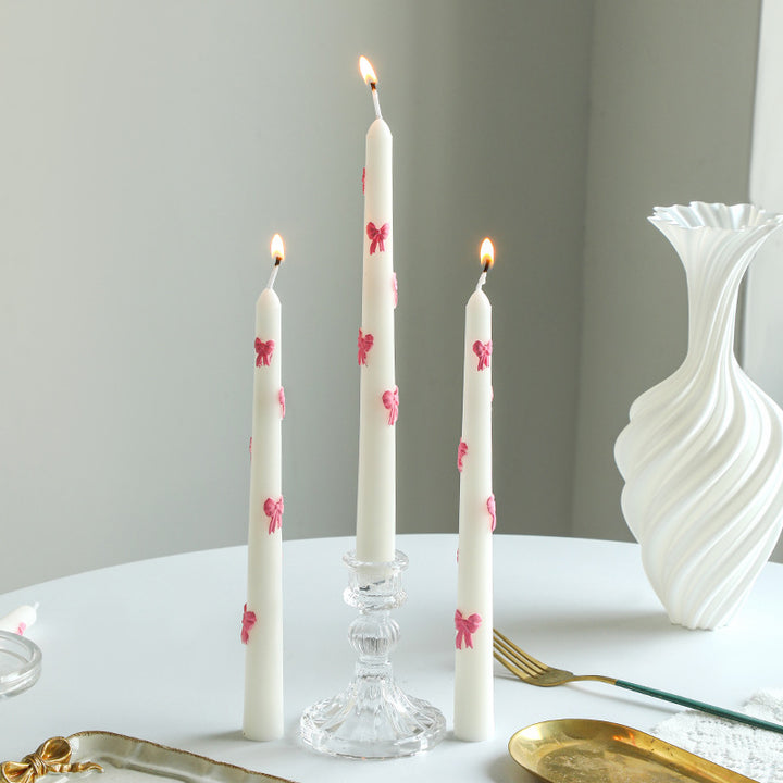 Hand-Poured Embossed Bow-Accent Sculptural Taper Candle