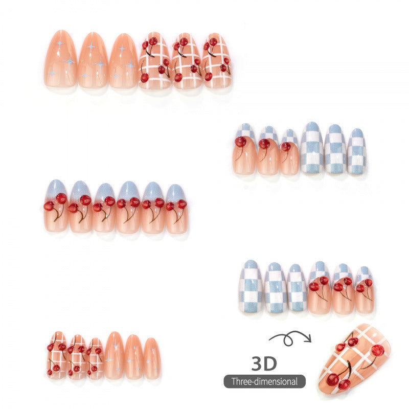 Artistic Hand-Painted Cherry Accent Press-On Nails
