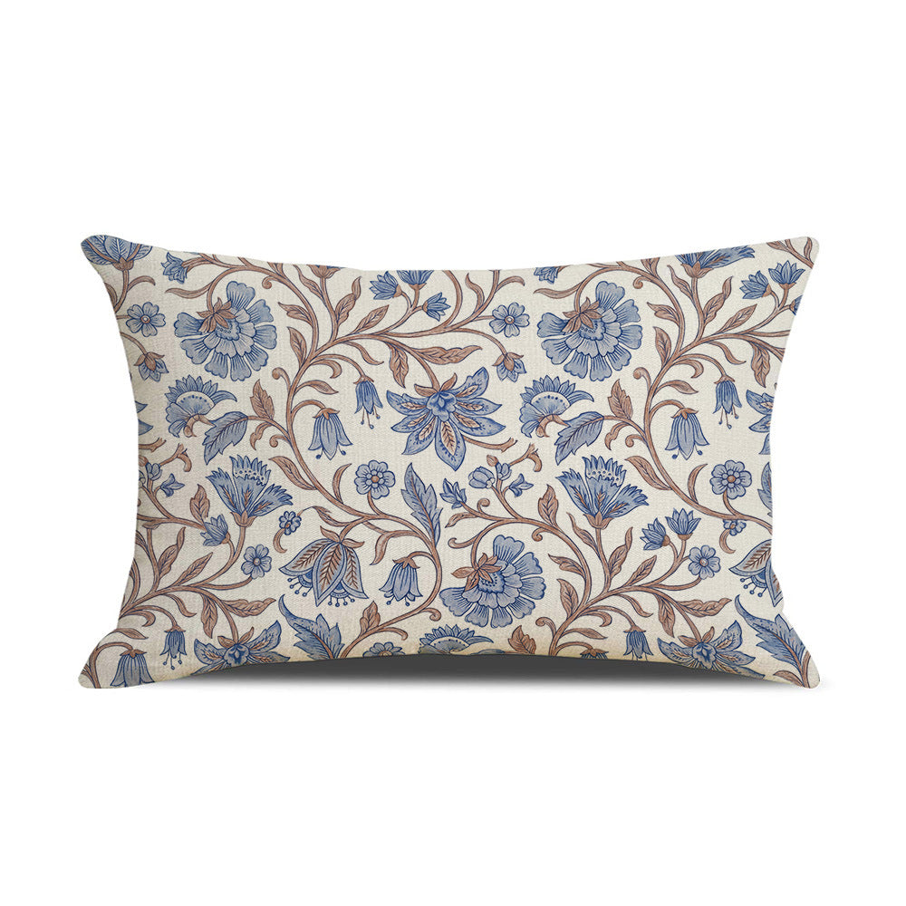 Rectangular Linen-Blend Floral Throw Pillow Cover