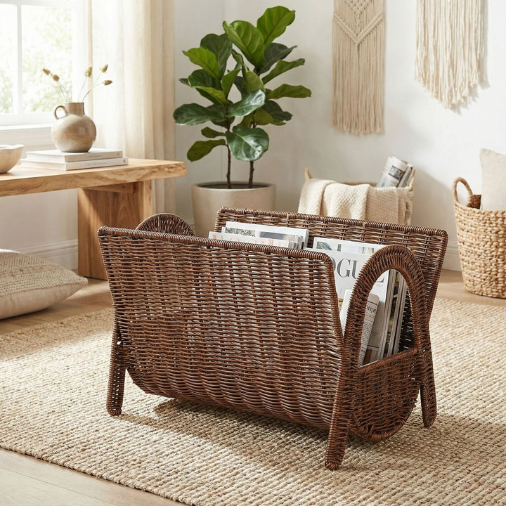 Stylish magazine holder made of woven material Stornfield