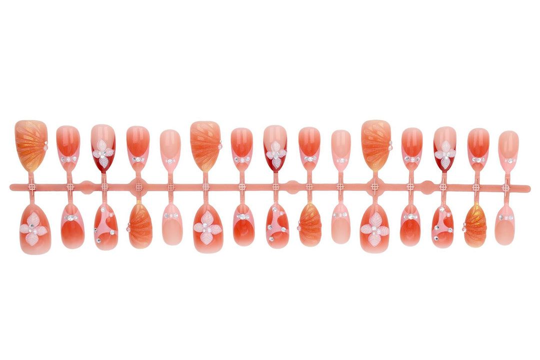 Acrylic Nail Set with Elegant 3D Flower Decorations and Glitter Accents Stornfield