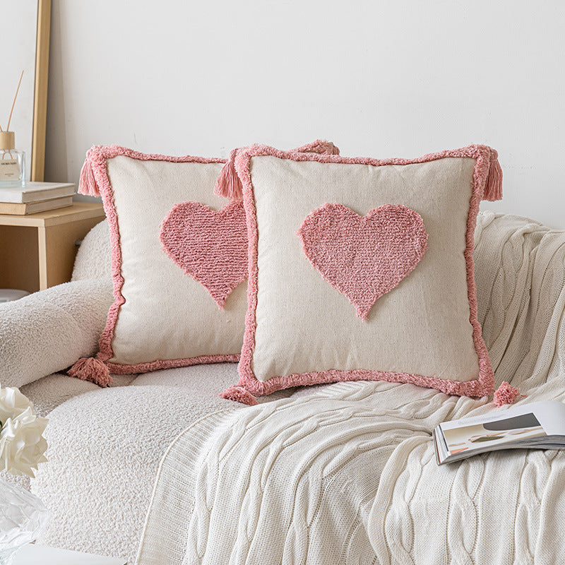 Hand-Tufted Arc-Motif Cotton Square Accent Pillow with Corner Tassels and Removable Insert