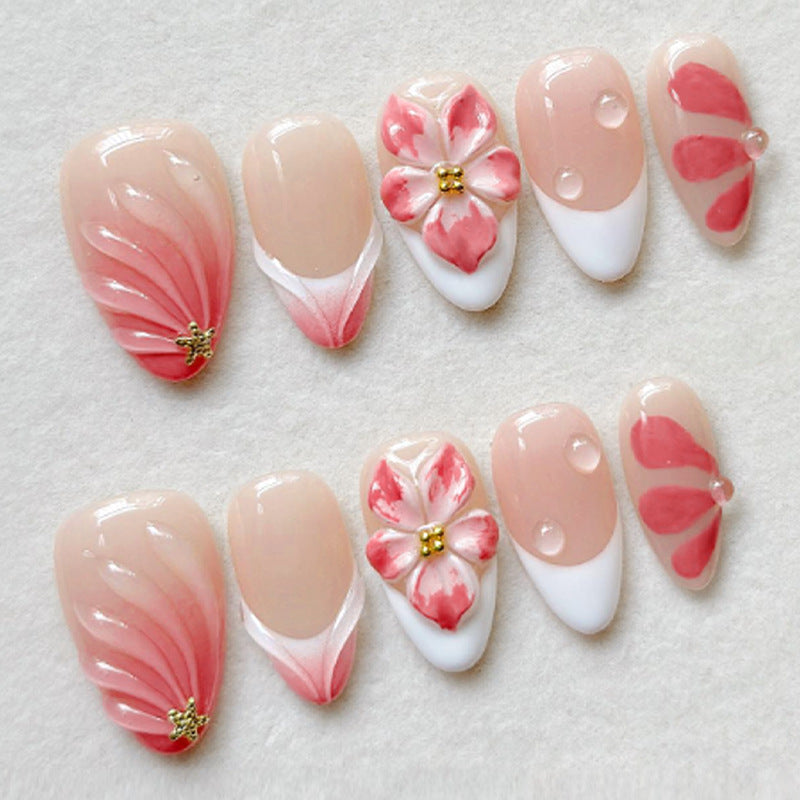 Artificial nail set with floral design and delicate gradient color Stornfield
