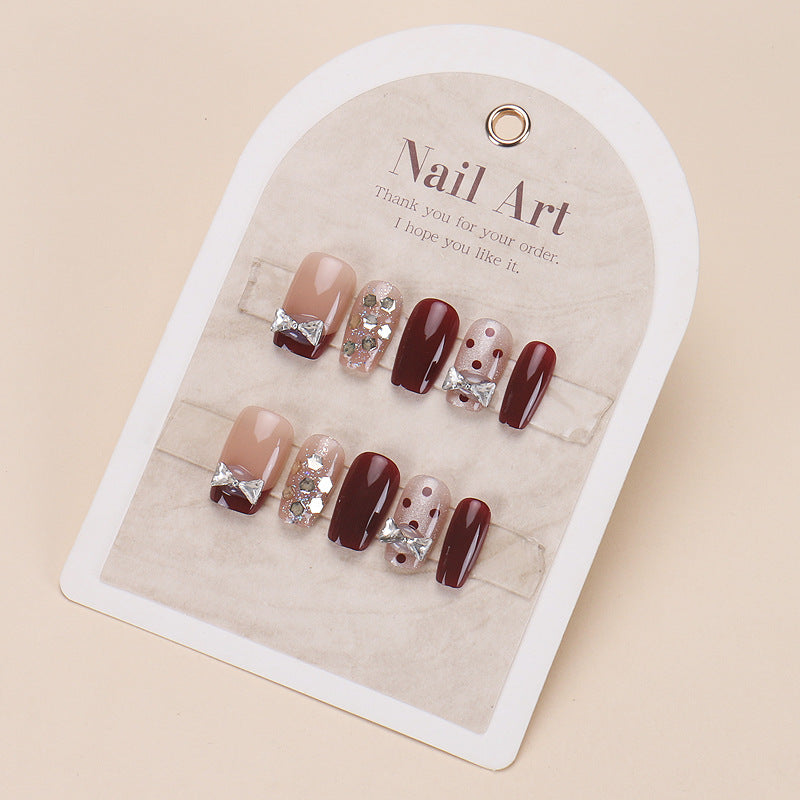 Decorative Press-On Nail Set with Bow and Glitter Stornfield