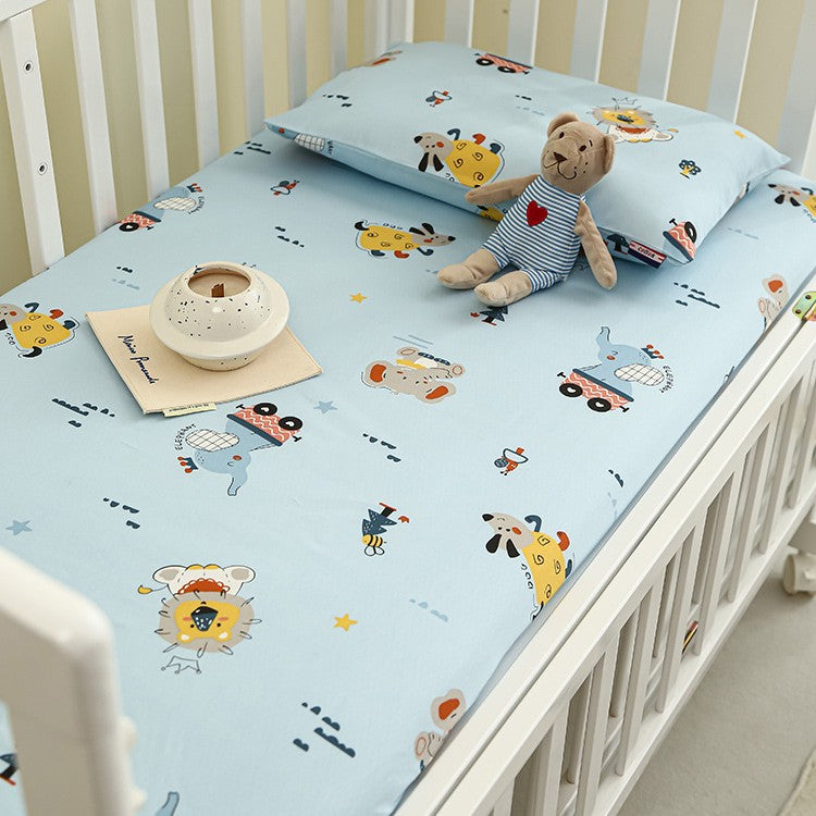 Baby Fitted Sheet Set for Crib with Elephant Print made of Breathable Muslin