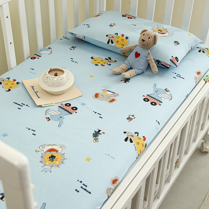 Baby Fitted Sheet Set for Crib with Elephant Print made of Breathable Muslin