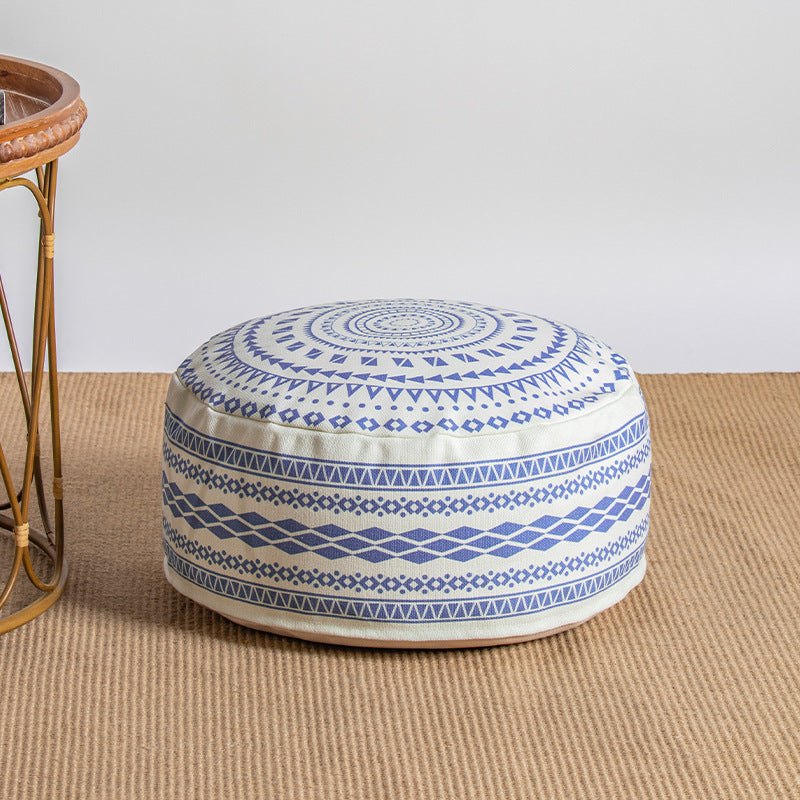 Beef padded seat pouf with ethnic jacquard pattern and sturdy canvas cover