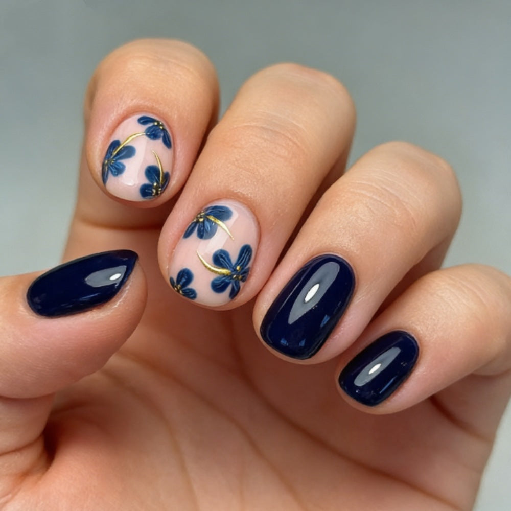 Artificial nails with floral design and elegant shine Stornfield