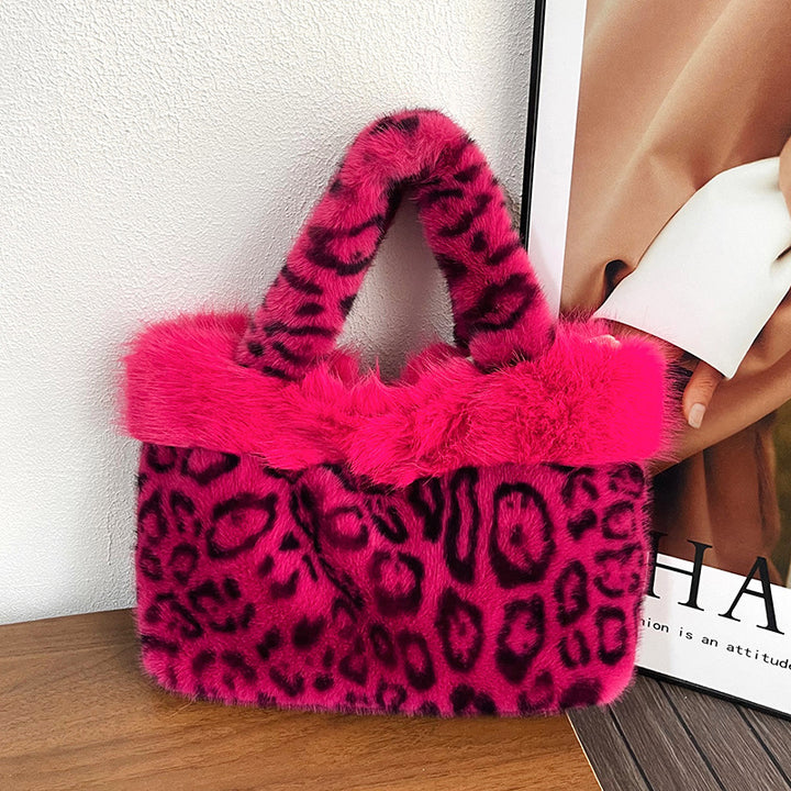 Luxe Faux Fur Leopard Print Handbag