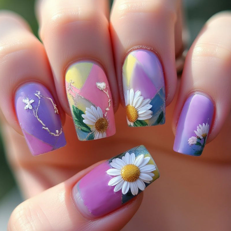 Artificial nail set with colorful floral designs Stornfield