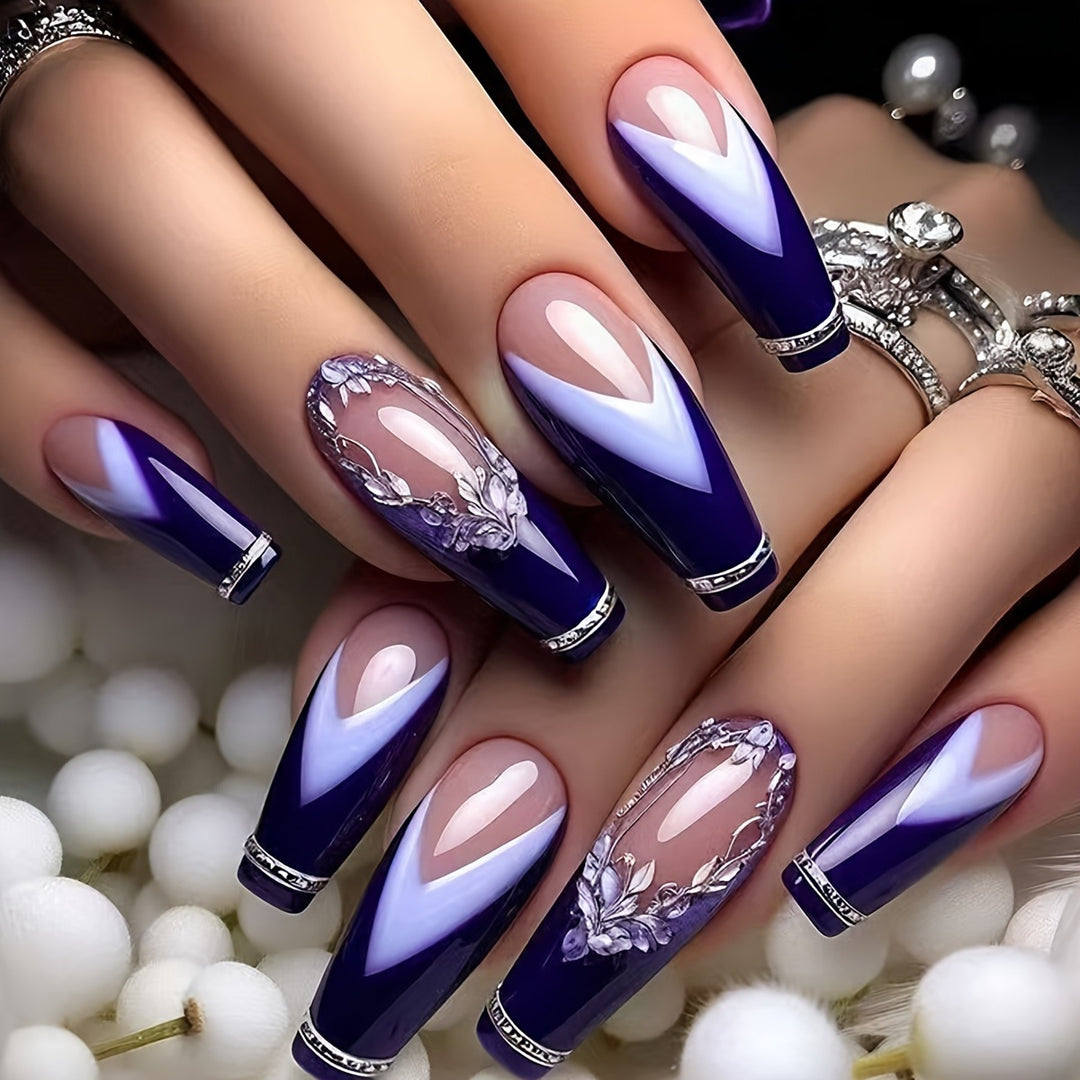 Elegant Artificial Nails with Floral Accents Stornfield