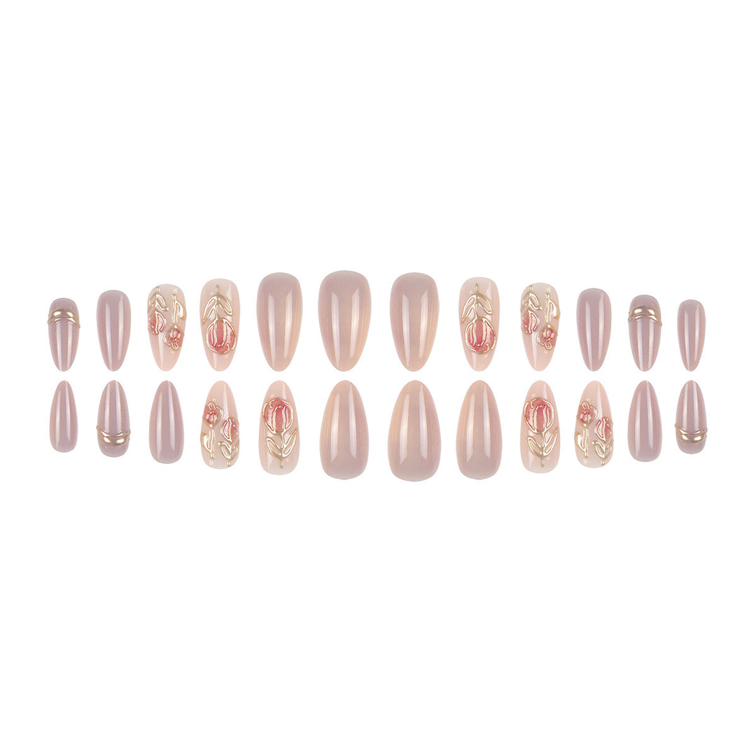 Elegant Stiletto Press-On Nail Set with Artistic Floral Design Stornfield