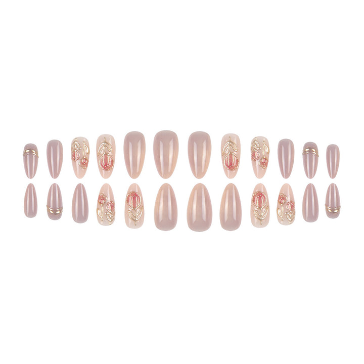 Elegant Stiletto Press-On Nail Set with Artistic Floral Design Stornfield