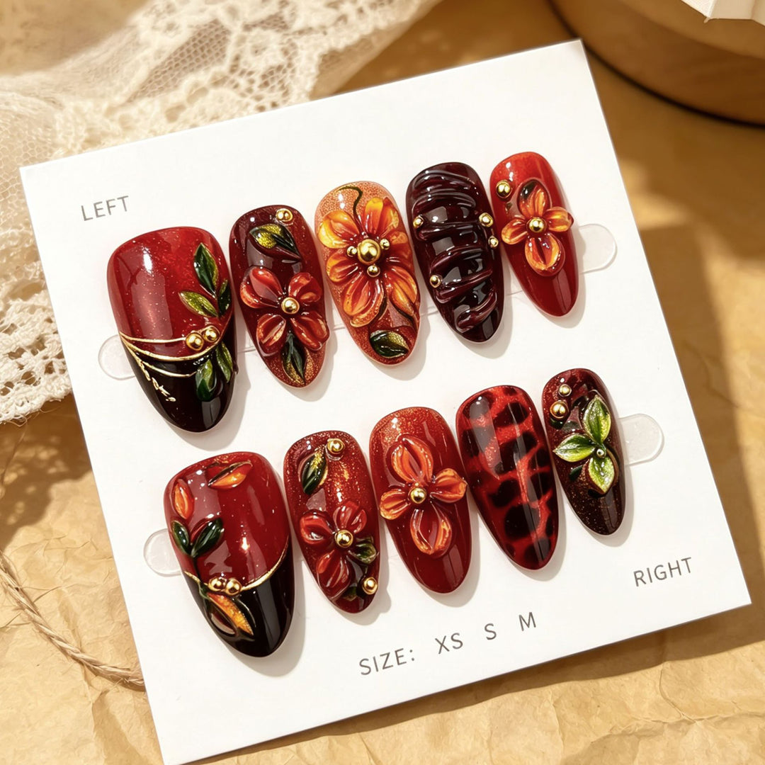 Floral-Embellished Press-On Nail Art Set