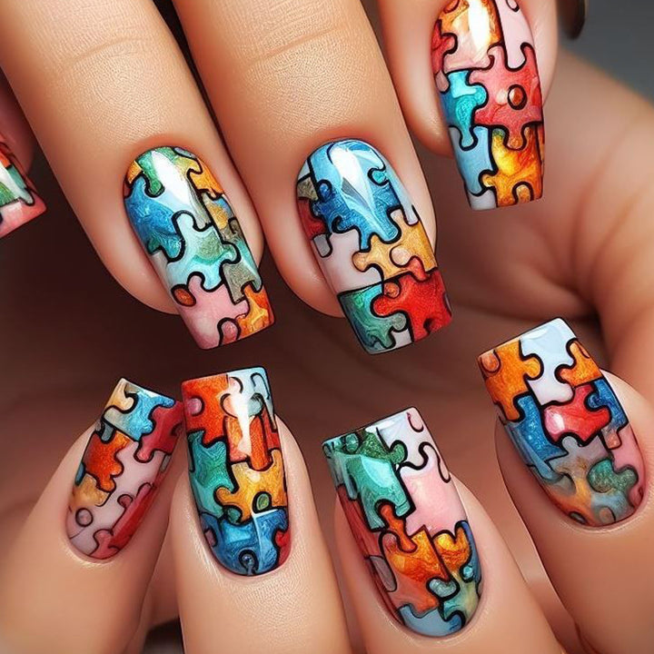 Art nails with creative puzzle pattern Stornfield
