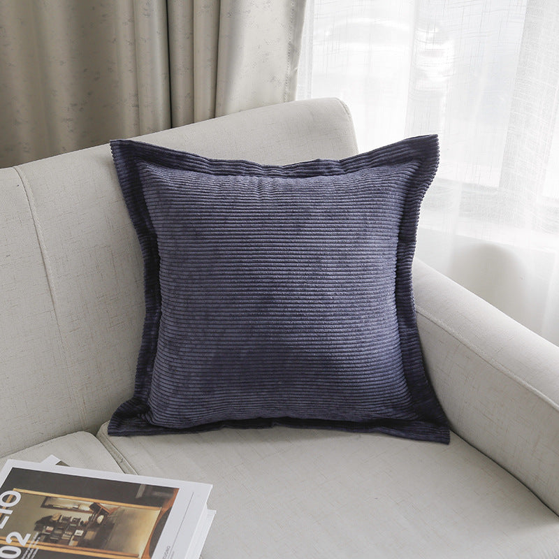 Ribbed Corduroy Square Throw Pillow Cover with Flange Edge and Hidden Zipper