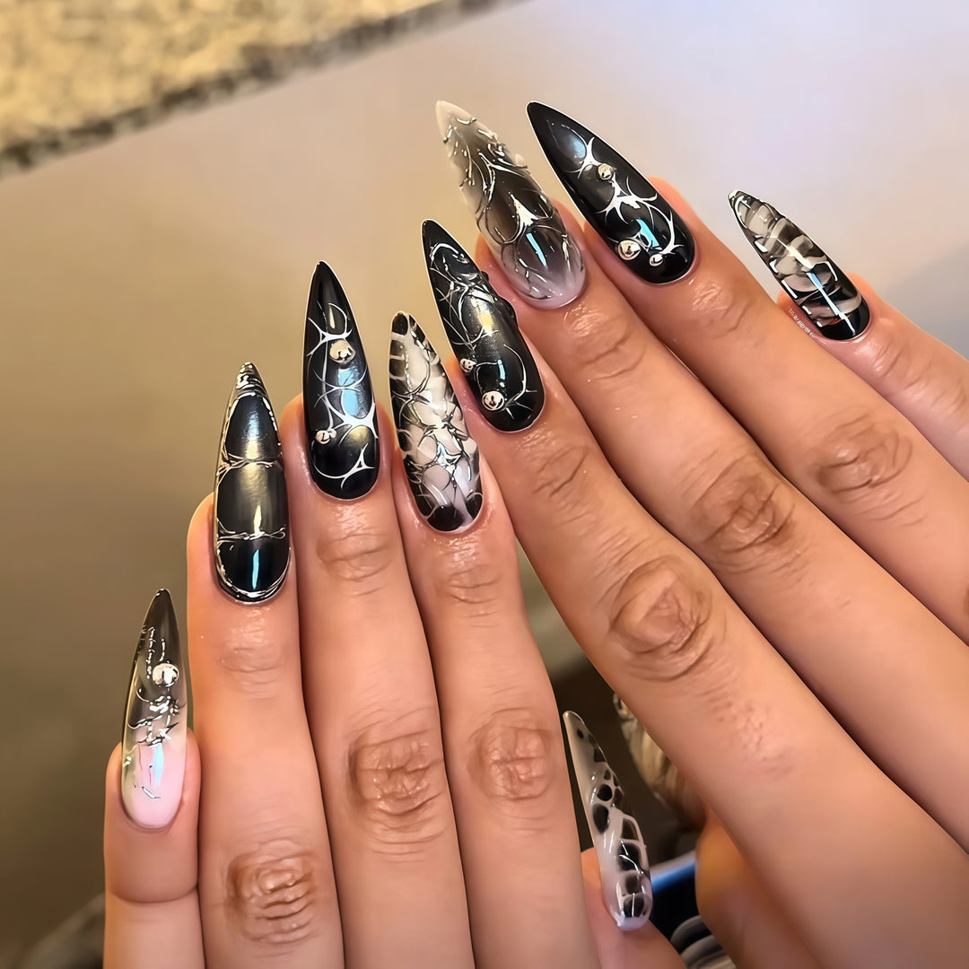 Elegant Stiletto Nail Art Extensions with Intricate Design Stornfield