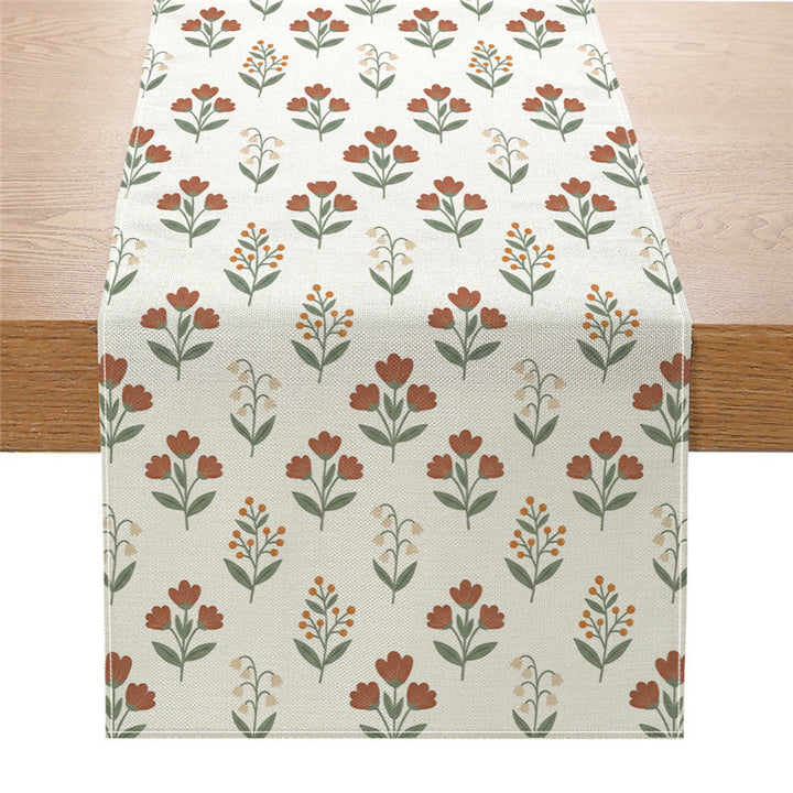 Decorative Cotton-Linen Table Runner with Printed Floral Bouquet Pattern