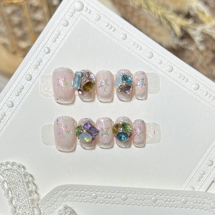 Gemstone-Embellished Press-On Nail Set