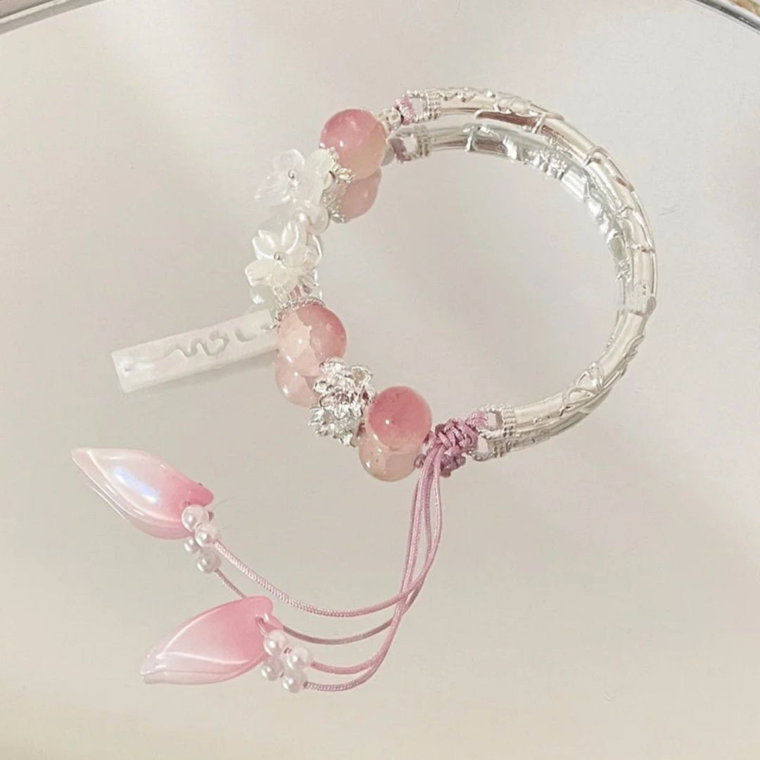 Floral Beaded Charm Bangle Bracelet Stornfield