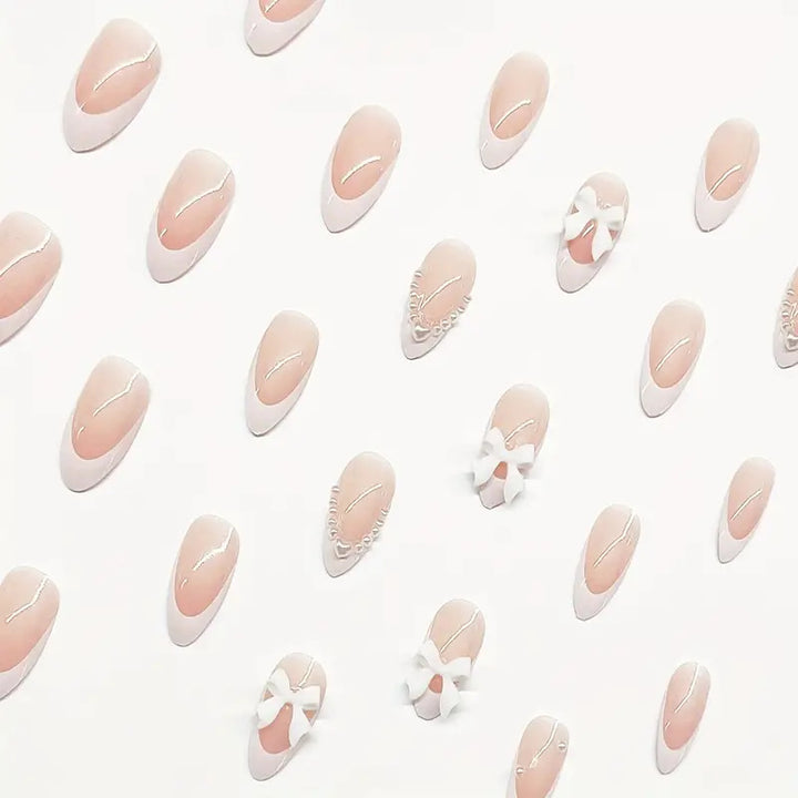 Elegant Bow-Embellished Press-On Nail Art Stornfield