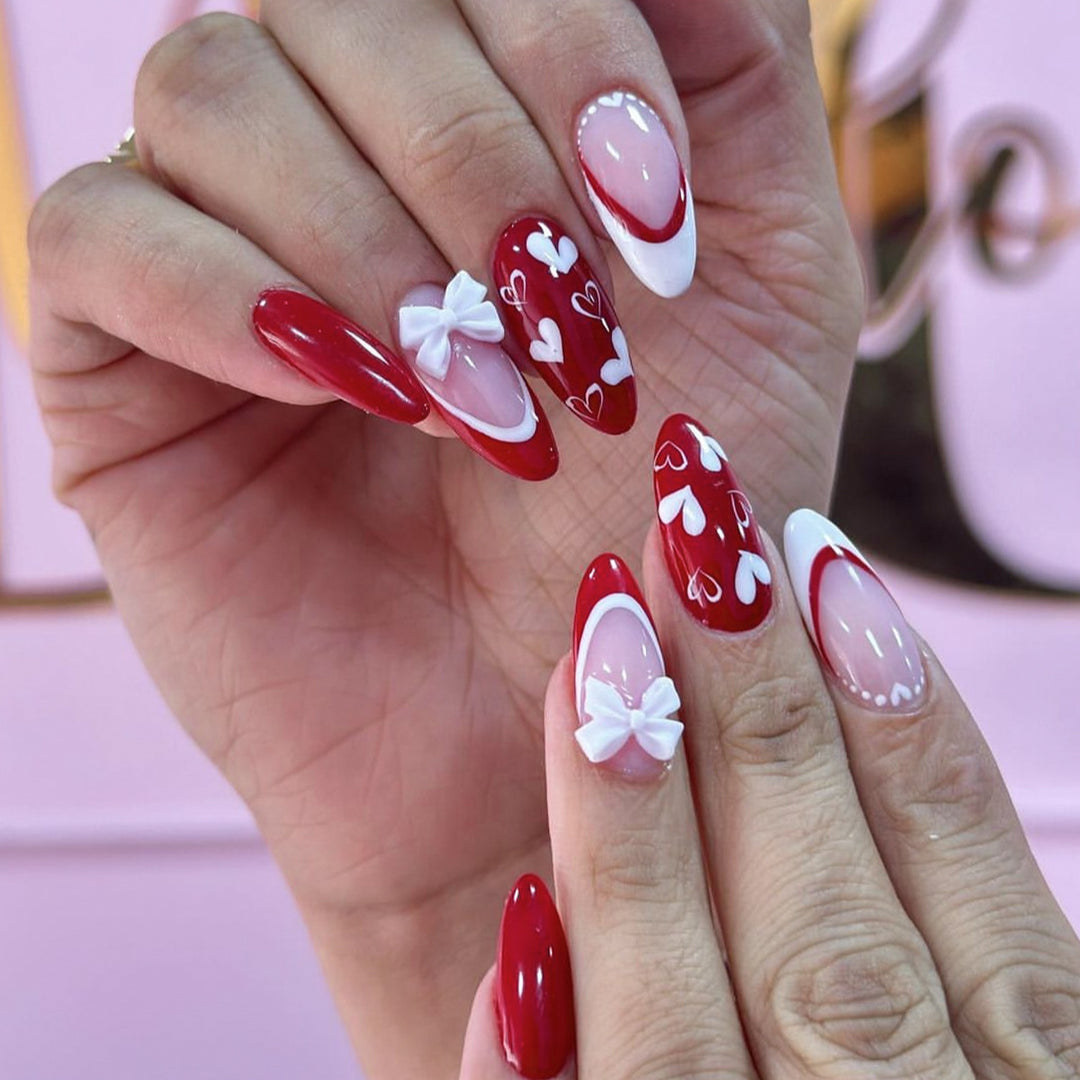 Heart-Themed Acrylic Nail Art Extensions Stornfield