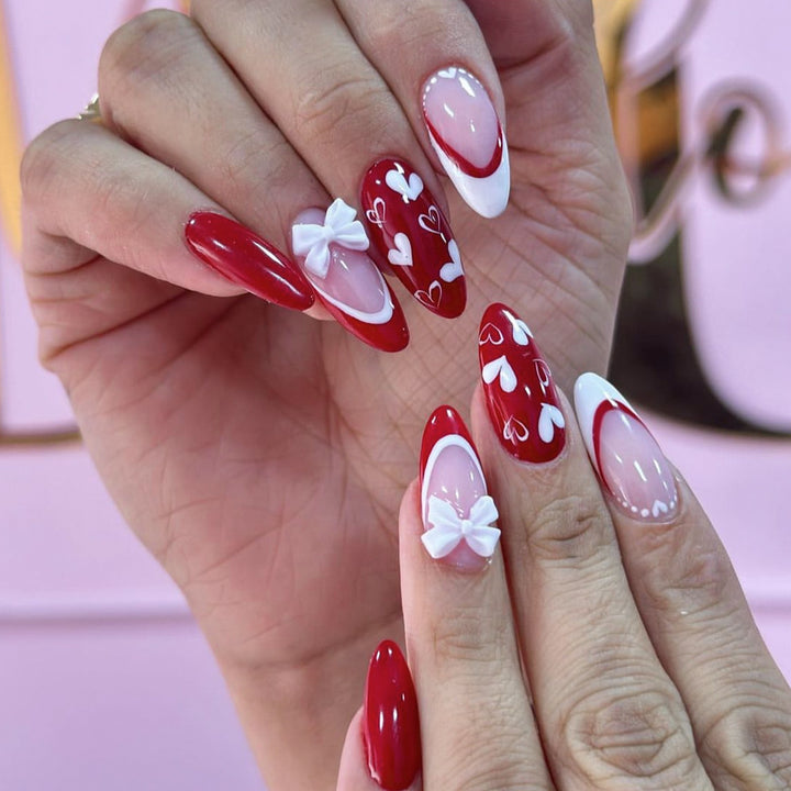 Heart-Themed Acrylic Nail Art Extensions Stornfield