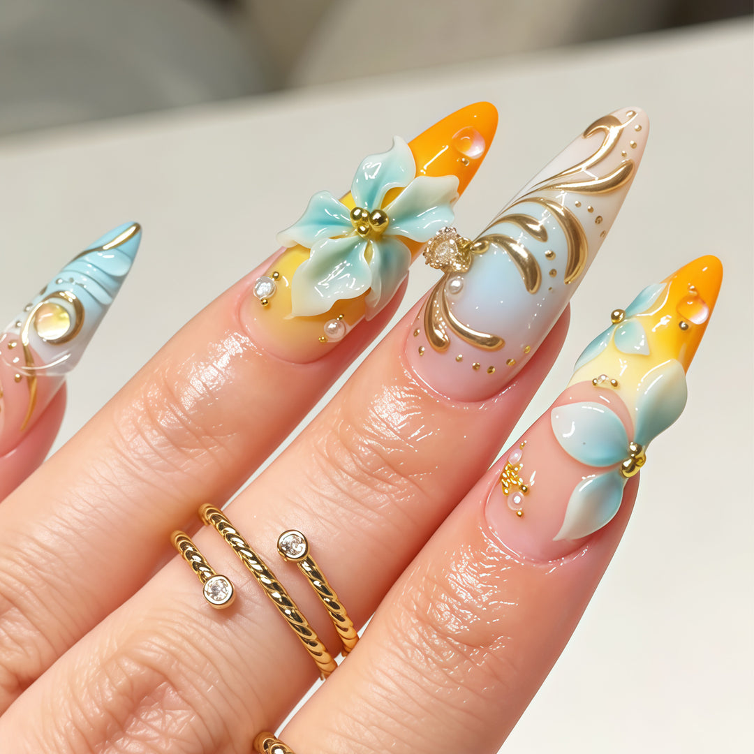 Floral Embellished Stiletto Nail Art Stornfield
