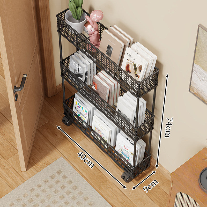 Slim Four-Tier Metal Mesh Narrow Bookshelf Organizer