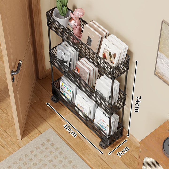 Slim Four-Tier Metal Mesh Narrow Bookshelf Organizer