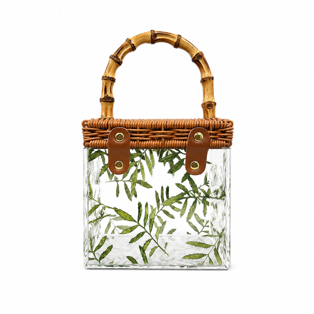 Clear Acrylic Handbag with Bamboo Handle