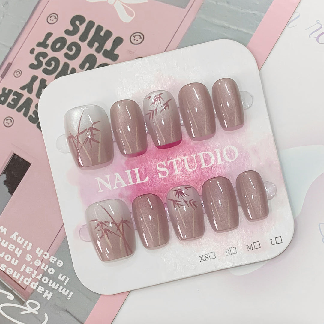 Artistic Press-On Nails with Bamboo Design Stornfield