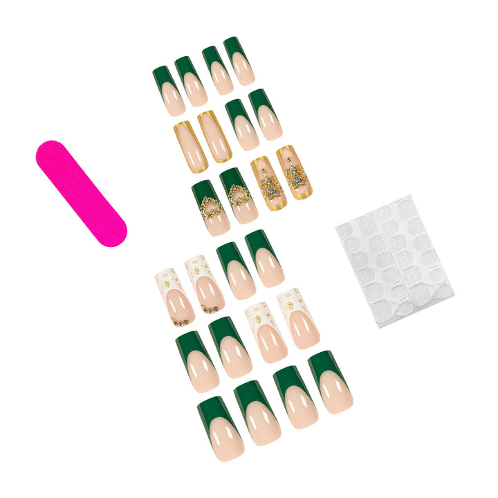Exquisite artificial nails with gold embellishments and glitter accents Stornfield