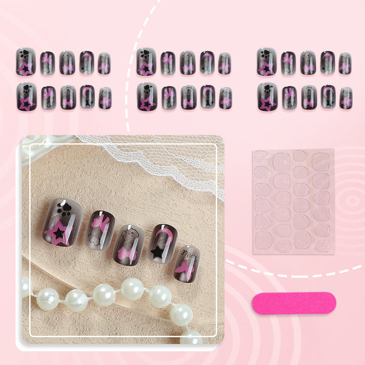 Artistic Press-On Nail Set with Star and Bow Designs