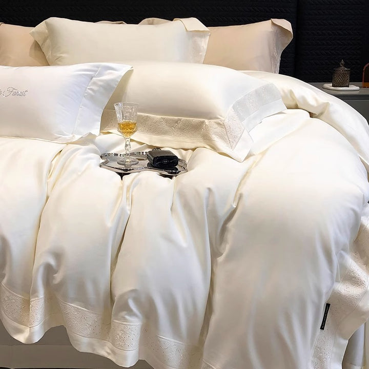 Luxury Long-Staple Cotton Sateen Duvet Cover Bedding Set with Embroidered Border